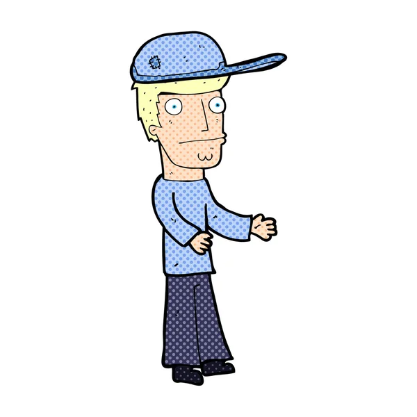 Cartone animato preoccupato uomo indossa cappello — Vettoriale Stock