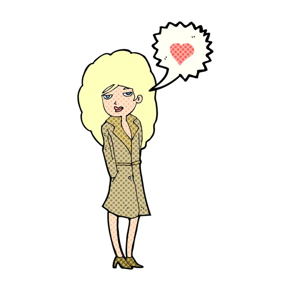 Trenchcoat dessin animé portant femme amoureuse — Image vectorielle