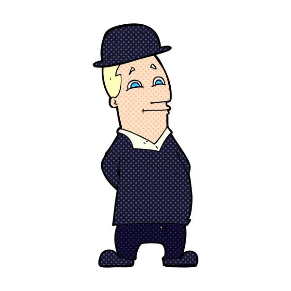 Γελοιογραφία άνθρωπος φορώντας καπέλο σφαιριστής — Διανυσματικό Αρχείο