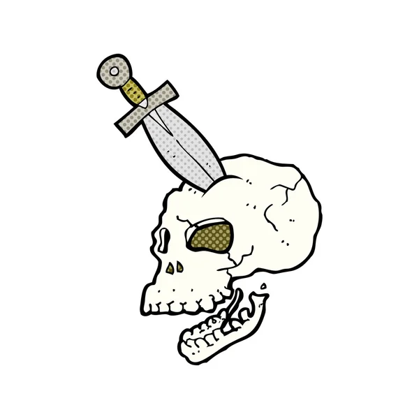 Мультяшный кинжал застрял в черепе — стоковый вектор