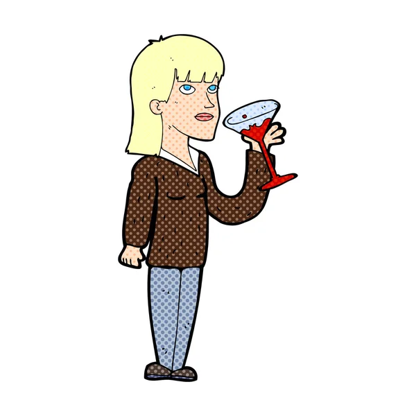 Cartoon vrouw drinken cocktail — Stockvector