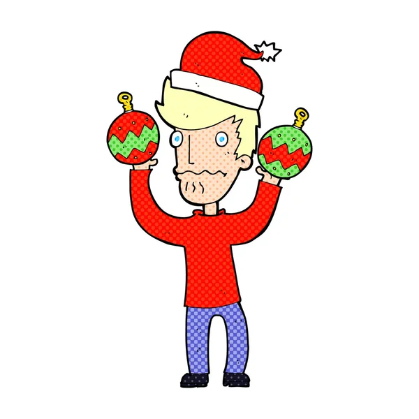 Cartoon man with christmas baubles — Stock Vector