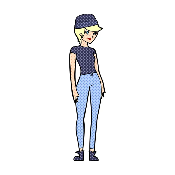 Cartoon vackra kvinnan bär hatt — Stock vektor