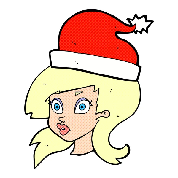 Kobieta kreskówka noszenie hat Bożego Narodzenia — Wektor stockowy