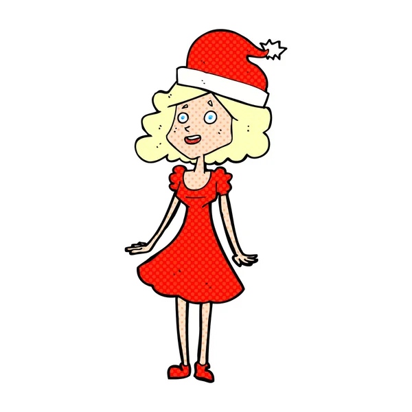 Mujer de dibujos animados vestida para Navidad — Vector de stock