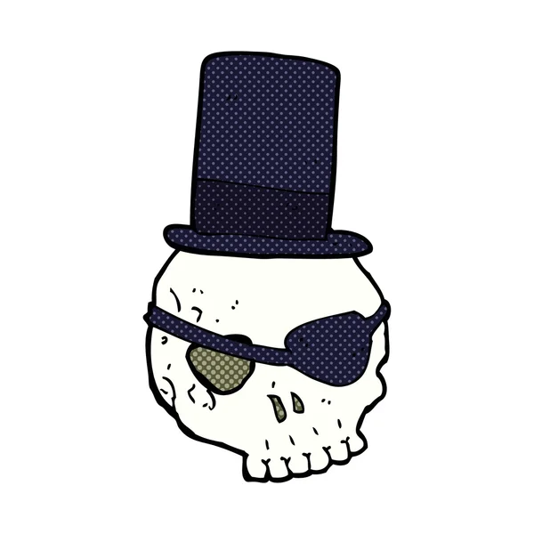 Calavera en la caricatura sombrero superior — Vector de stock