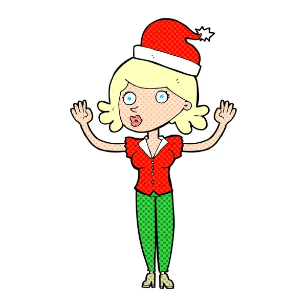 Cartoon vrouw KERSTMUTS dragen — Stockvector