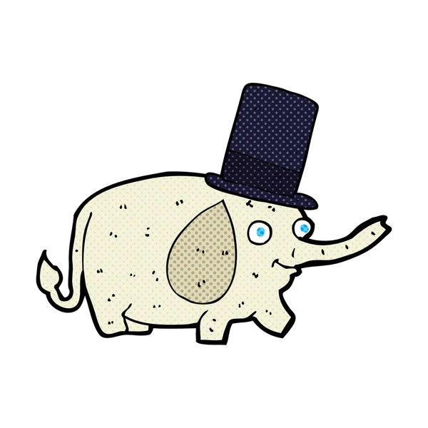 Elefante de desenhos animados usando chapéu superior — Vetor de Stock