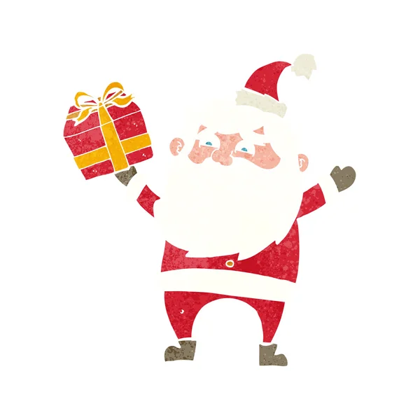 Dessin animé heureux Père Noël claus avec présent — Image vectorielle