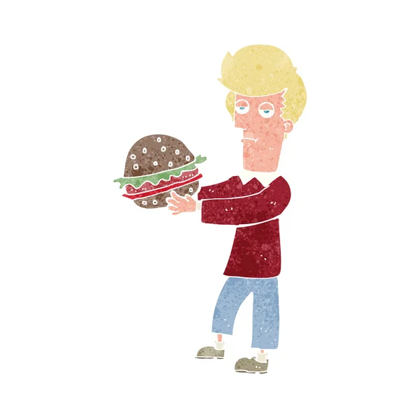 Hombre de dibujos animados comiendo hamburguesa — Vector de stock
