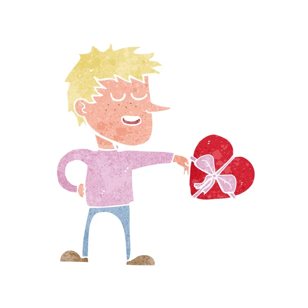 Homme dessin animé avec cadeau de Saint-Valentin — Image vectorielle