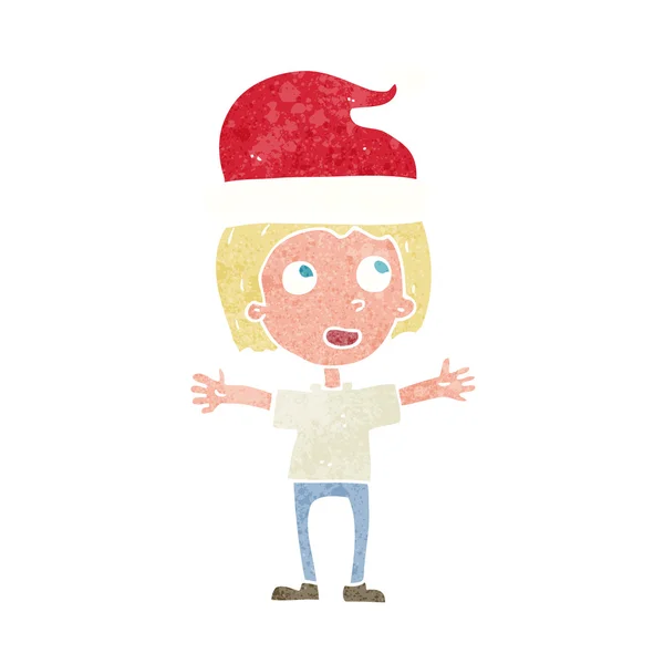 Niño de dibujos animados en sombrero de Navidad — Vector de stock