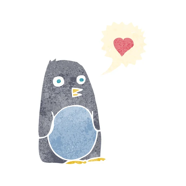 Pinguino dei cartoni animati con cuore d'amore — Vettoriale Stock