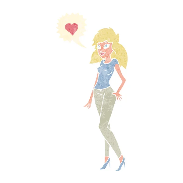 Aşk kalp karikatür kadınla — Stok Vektör