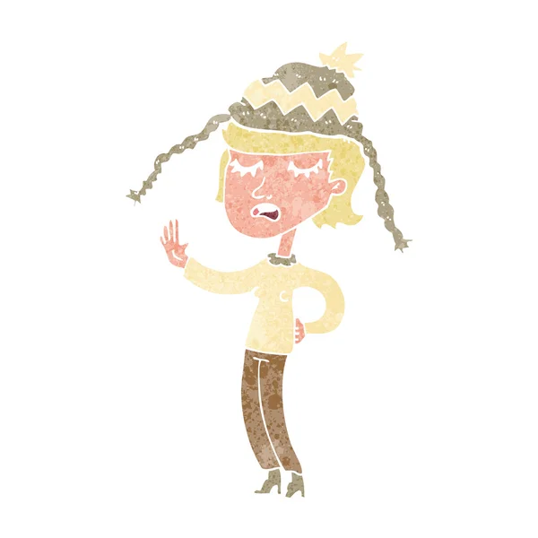 Mulher dos desenhos animados usando chapéu de inverno — Vetor de Stock