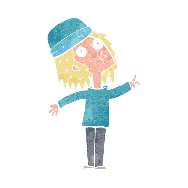 Mulher dos desenhos animados usando chapéu de inverno — Vetor de Stock