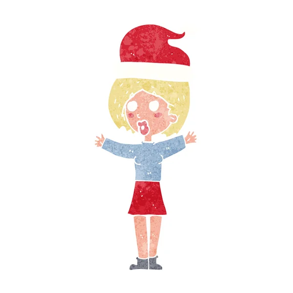 Mujer de dibujos animados con sombrero de Navidad — Vector de stock