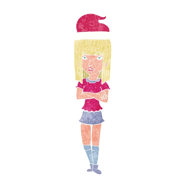 Cartoon vrouw in KERSTMUTS — Stockvector