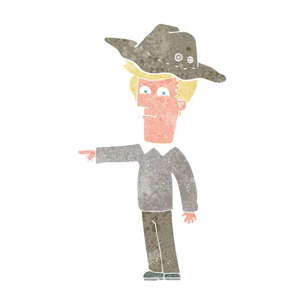 Cartoon pointing man wearing hat — Stock Vector