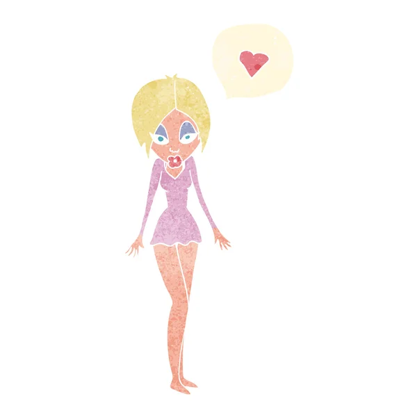 Femme dessin animé avec coeur d'amour — Image vectorielle