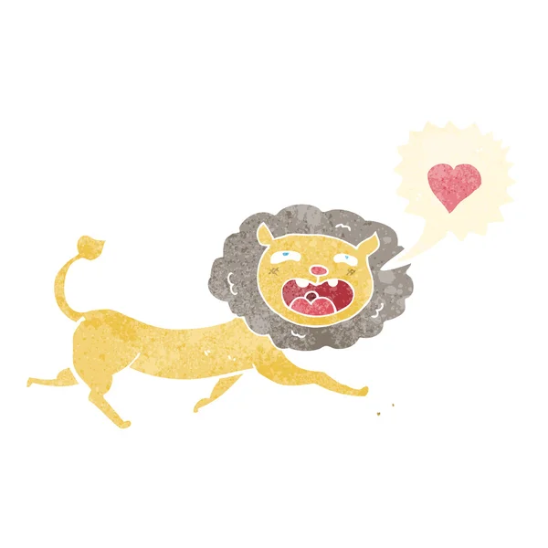 Lion dessin animé avec coeur d'amour — Image vectorielle