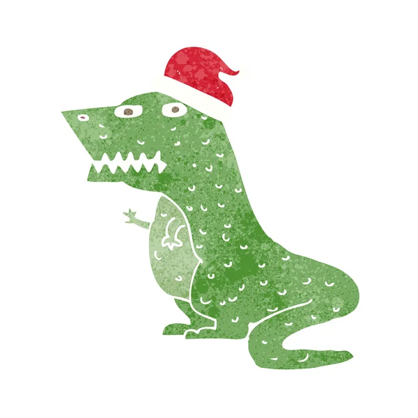 Cartoon-Dinosaurier mit Weihnachtsmütze — Stockvektor