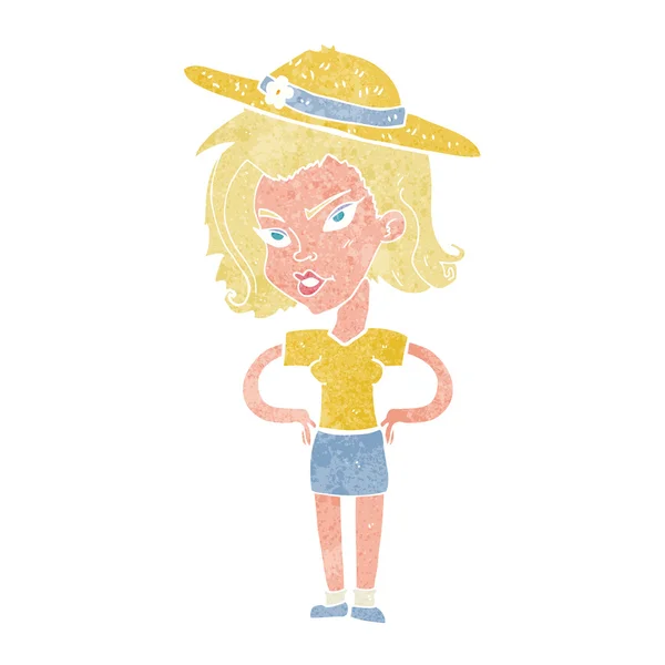 Kreslený žena v létě klobouk — Stockový vektor
