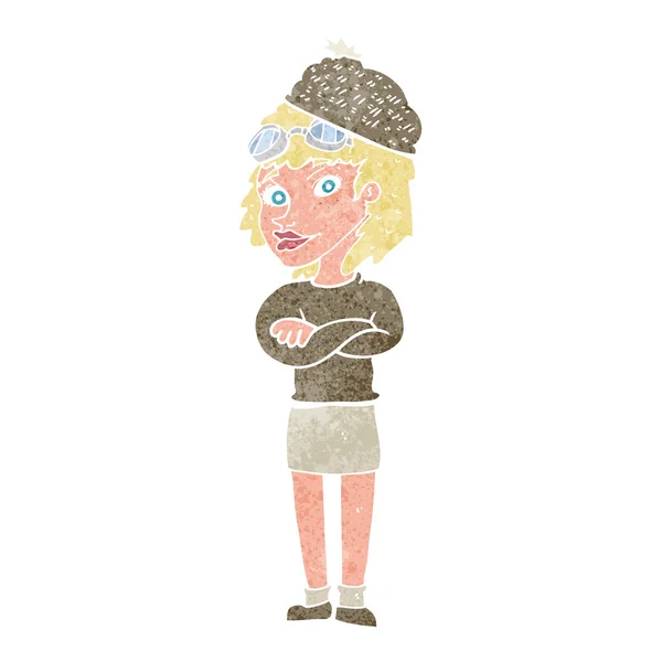 Kreslená žena v zimním klobouku — Stockový vektor