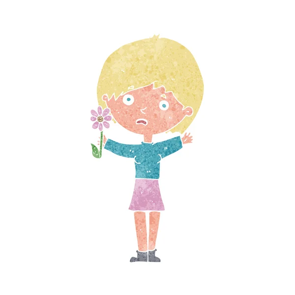 Γελοιογραφία γυναίκα με λουλούδι — Διανυσματικό Αρχείο