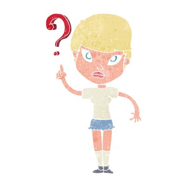 Çizgi filmdeki kadın soru soruyor.