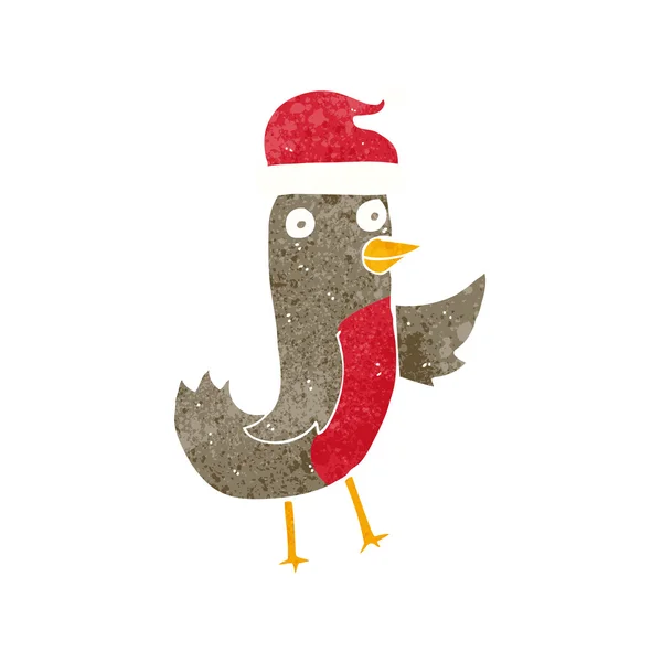 Tecknad jul robin bär hatt — Stock vektor