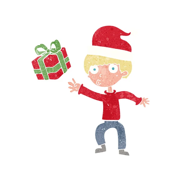 Cartoon boy with present — Stock Vector