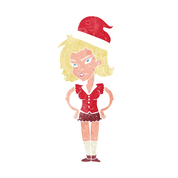 Cartoon kvinna i jul hatt — Stock vektor