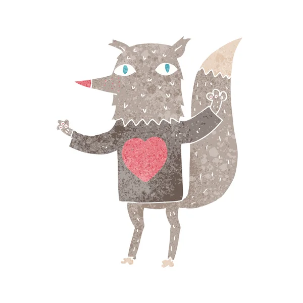 Cartoon wolf with love heart tee — Stock Vector