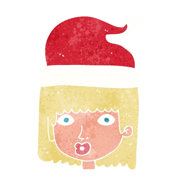 サンタの帽子を身に着けている女性を漫画します。 — ストックベクタ
