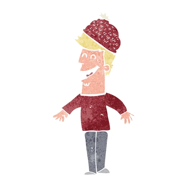 漫画男着て冬帽子 — ストックベクタ