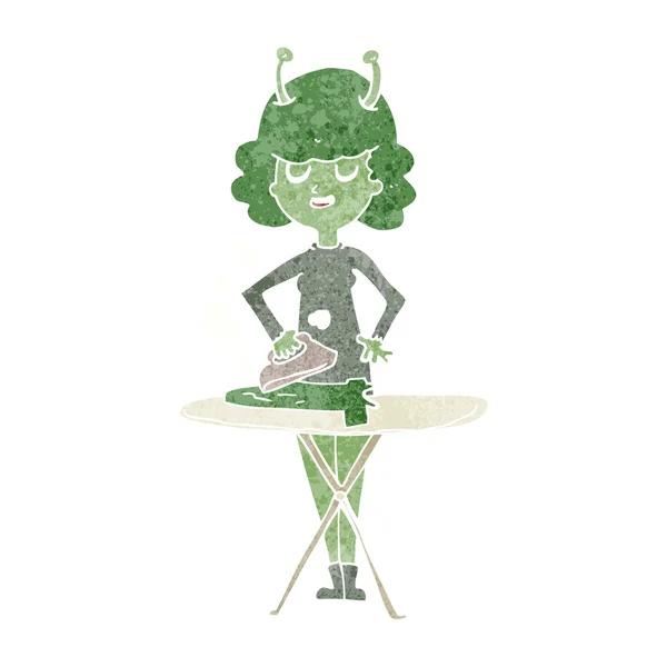 cartoon alien woman ironing