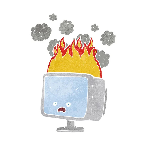 漫画燃えるコンピューター — ストックベクタ