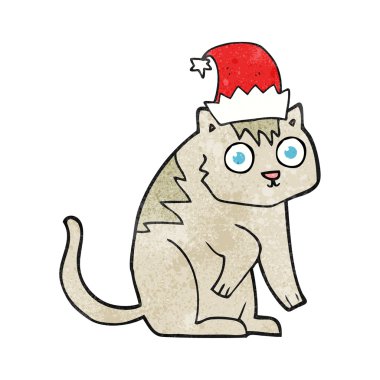 Noel şapka dokulu karikatür kedi