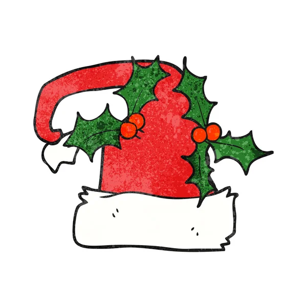 Texturizado cartoon Natal chapéu de azevinho —  Vetores de Stock