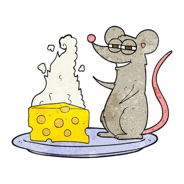 Textured cartoon mouse with cheese — Stock Vector