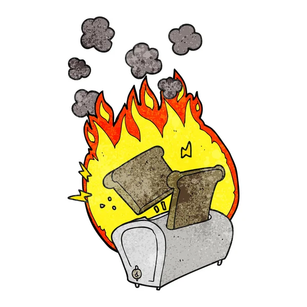 Textured cartoon burning toaster — Stock Vector