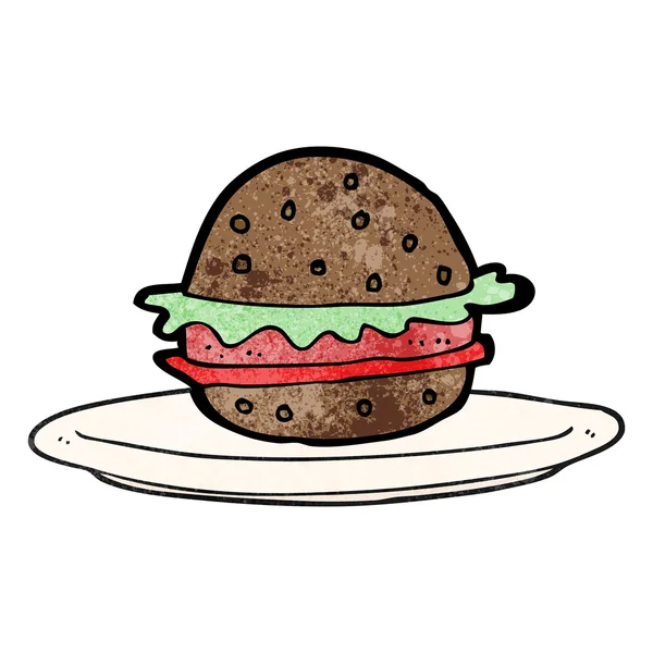 Textured cartoon burger on plate — Stock Vector