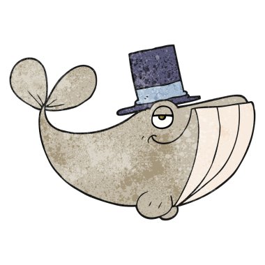 Silindir şapka giyen dokulu karikatür balina