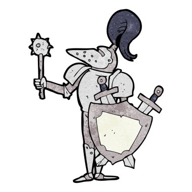 dokulu karikatür Ortaçağ Şövalyesi ile kalkan