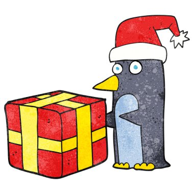dokulu karikatür Noel penguen ile hediye