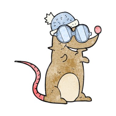 gözlük ve şapka giyen dokulu karikatür fare