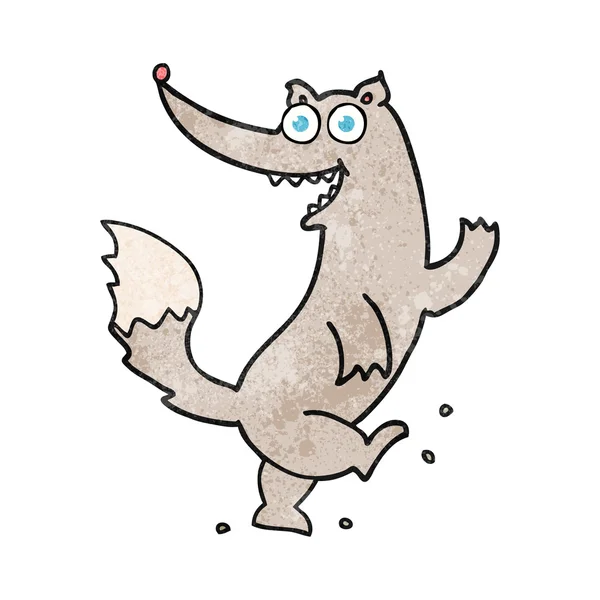 Textura dibujos animados feliz lobo bailando — Vector de stock