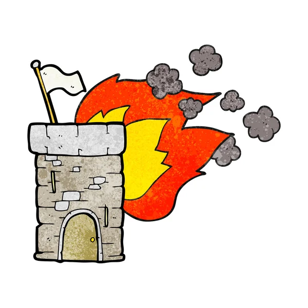 Textured cartoon burning castle tower — Stock Vector