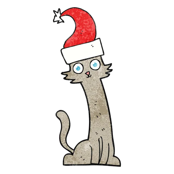 Текстурированная мультяшная кошка в рождественской шляпе — стоковый вектор